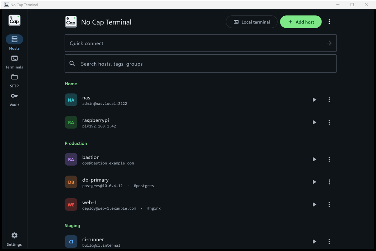 Windows app: hosts